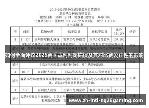 如何全面评议2025赛季裁判判罚错误及其对比赛公正性的影响